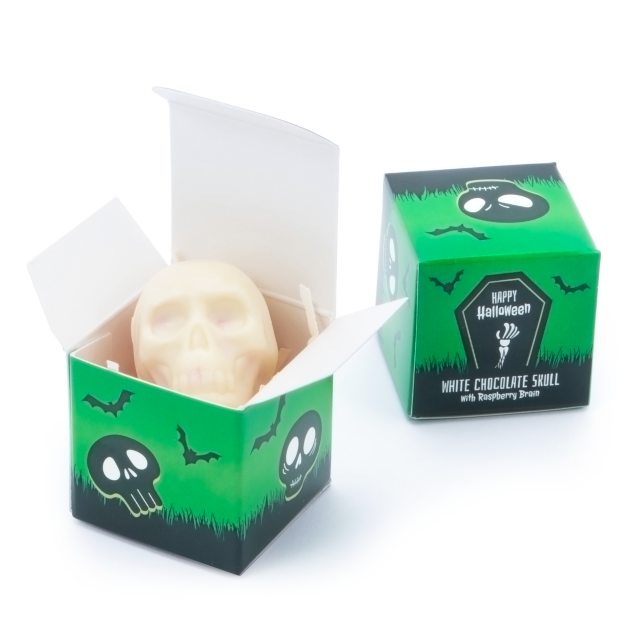Halloween – Eco Mini Cube – White Chocolate Skulls – x1