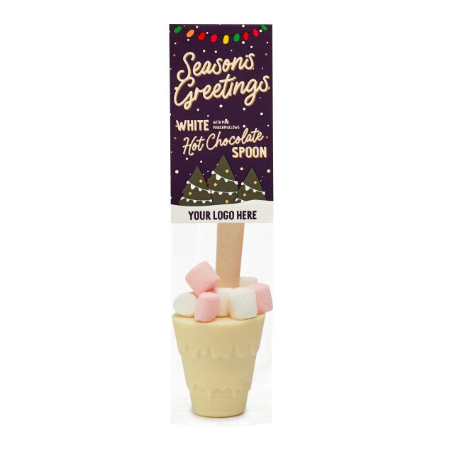 Winter Collection `25 – Eco Info Card – Hot Choc Spoon – White Chocolate – Mini Marshmallows